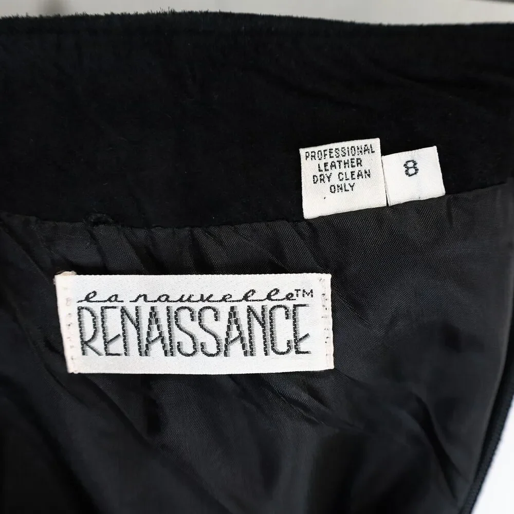La Nauvelle Renaissance Skirt Womens 6 8 Black Suede Leather Lined Pencil Vtg